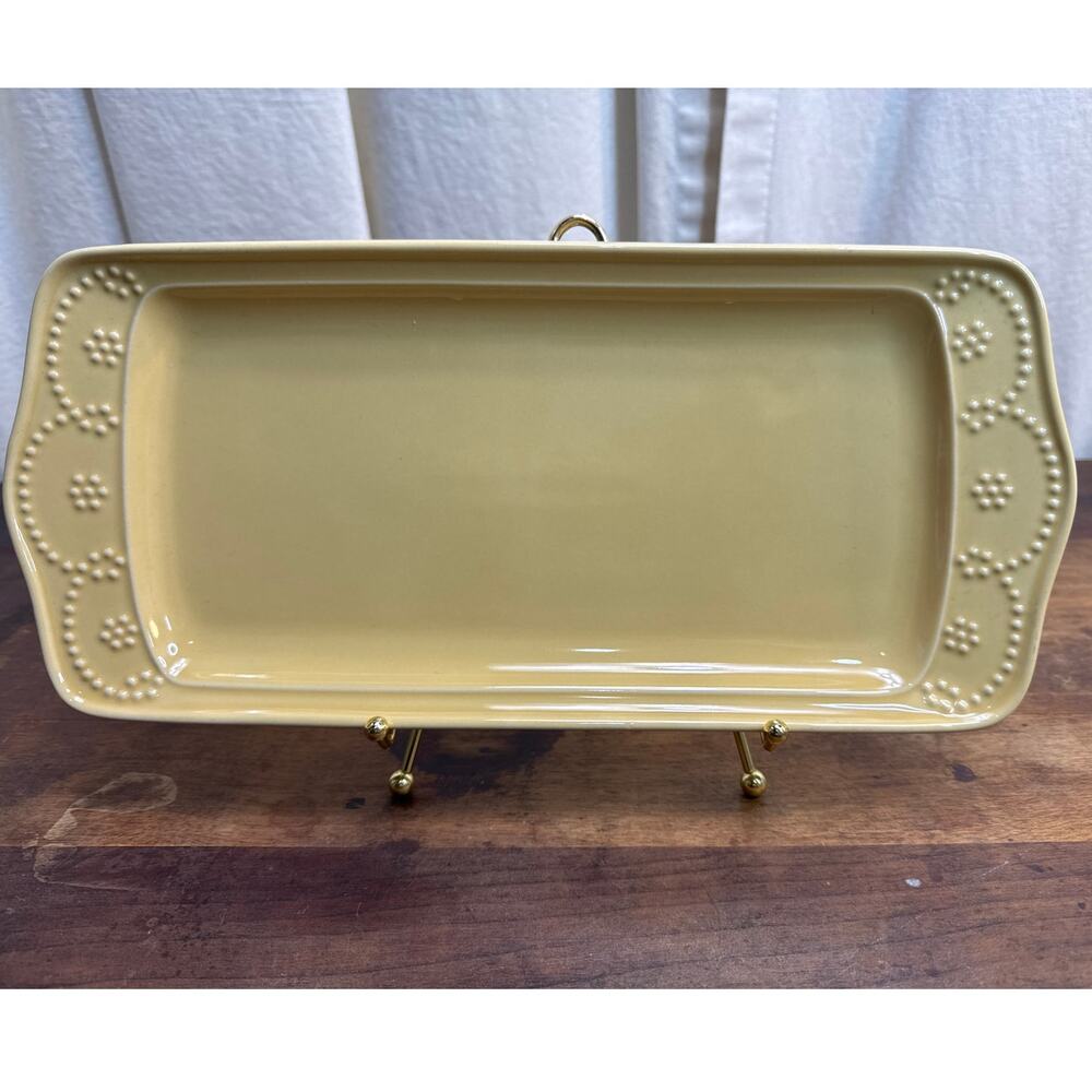 Food Network Fontinella Yellow Stoneware Rectangular Embossed Serving Platter